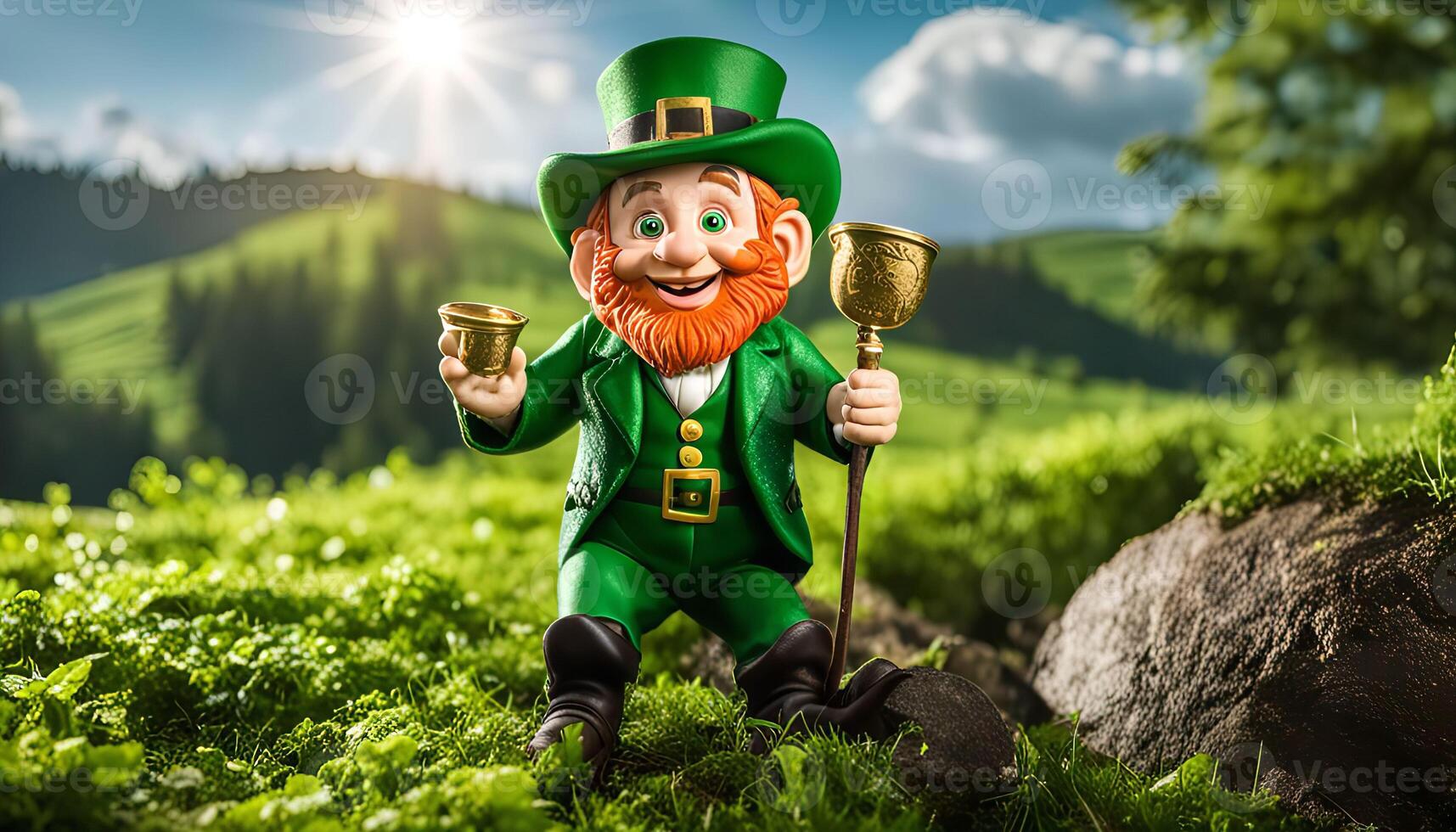 Happy Leprechaun in Green Field photo