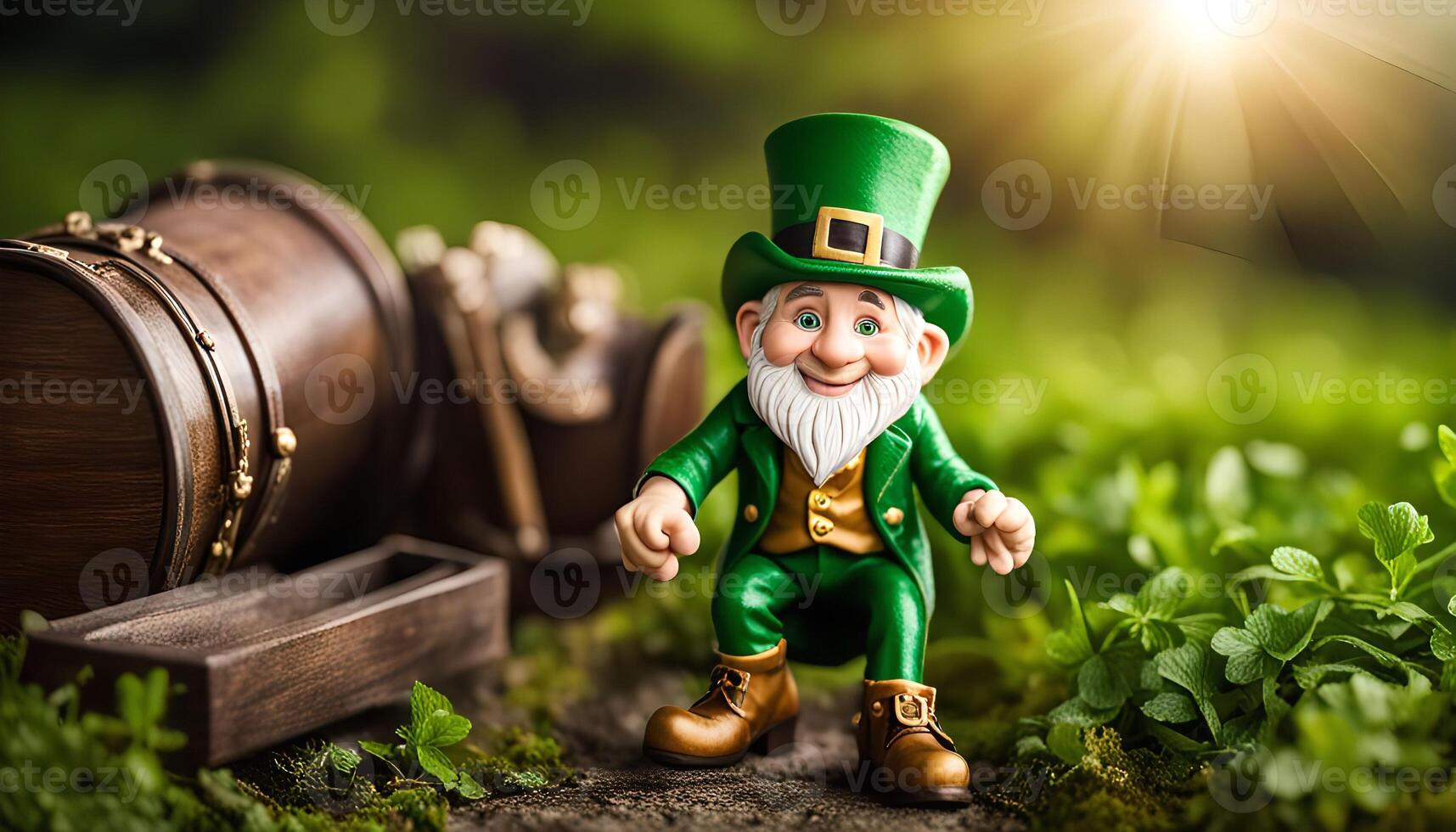 Leprechaun Figurine in a Lush Green Forest Setting photo