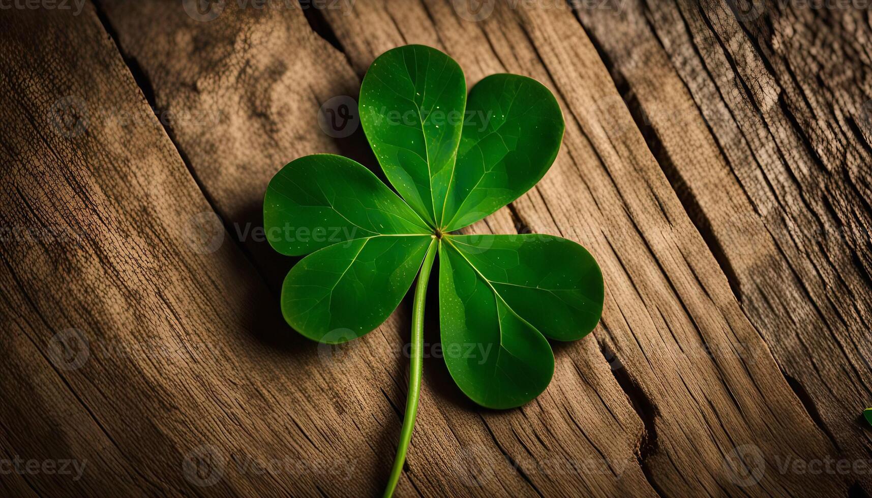 Four Leaf Clover on Rustic Wood photo