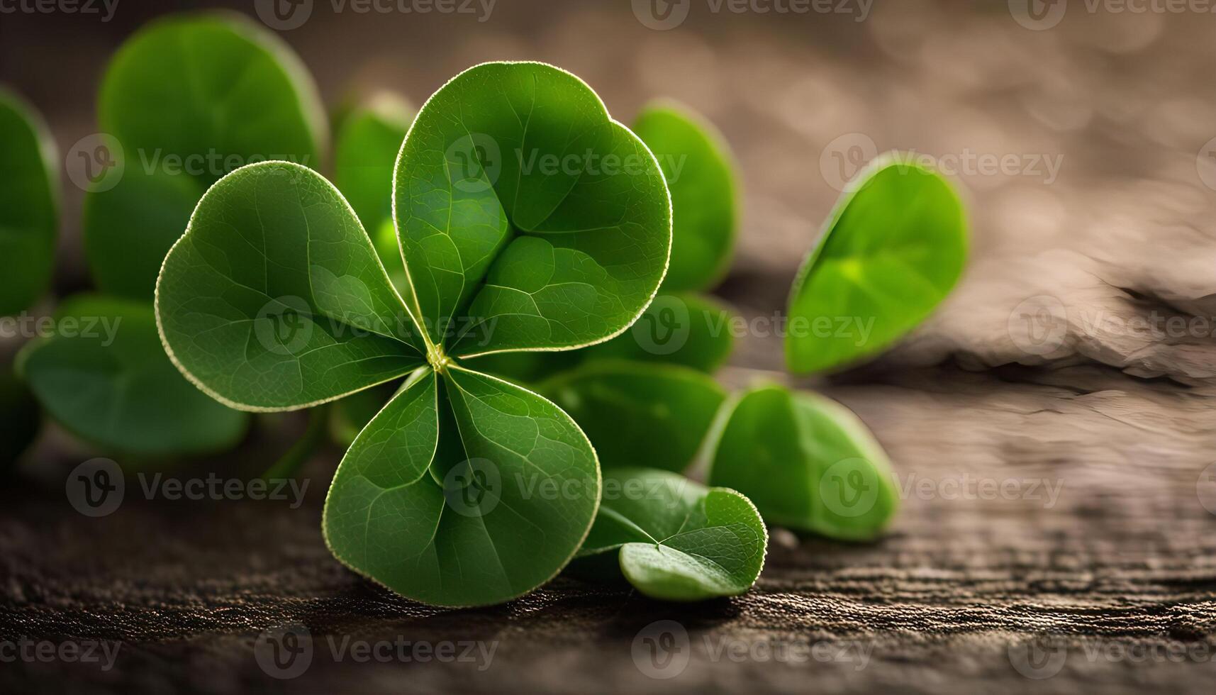 Four-Leaf Clover on Wooden Background photo