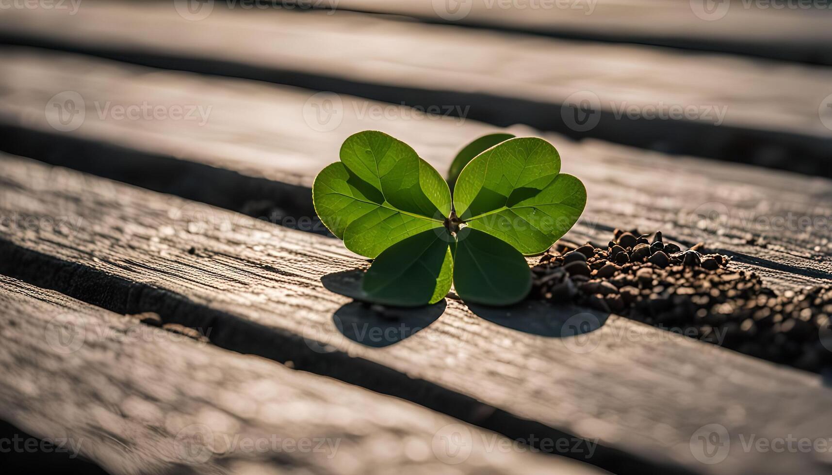 Four Leaf Clover on Wooden Plank photo