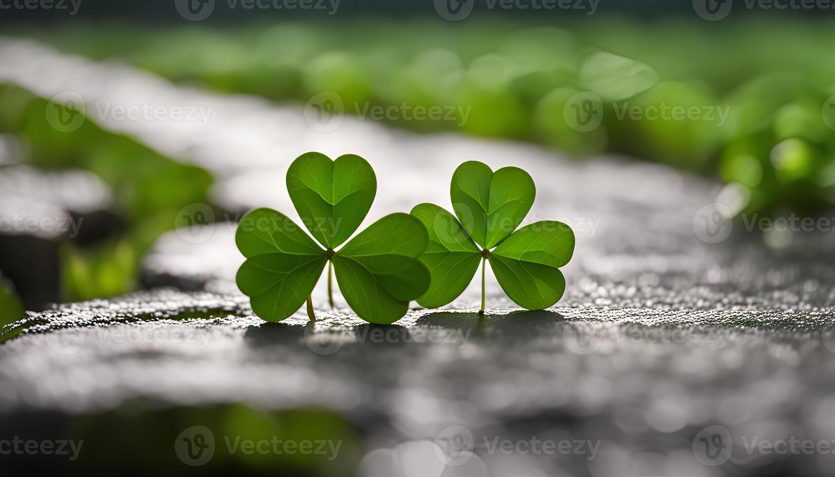 Two Shamrock Leaves on a Stone Path photo