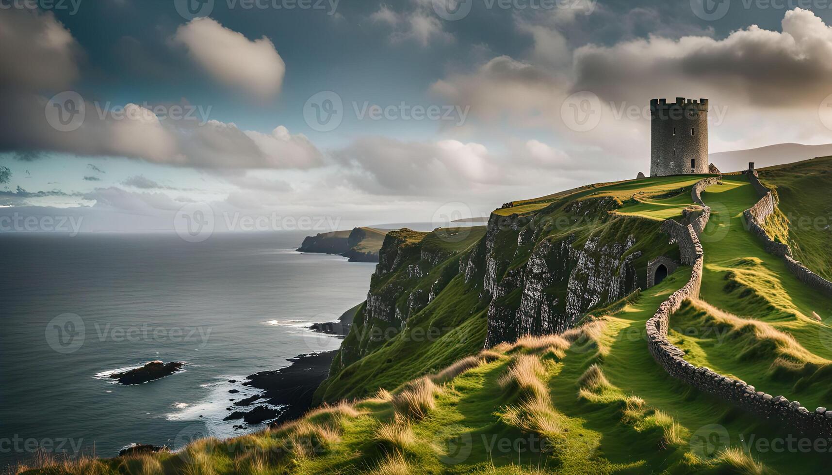Ancient Tower on Irish Cliffs photo