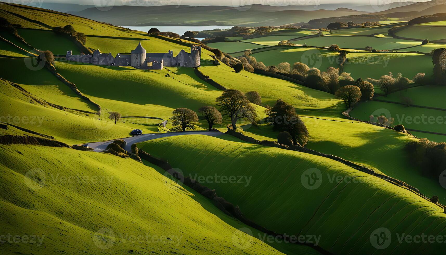 Rolling Green Hills with Ancient Abbey photo