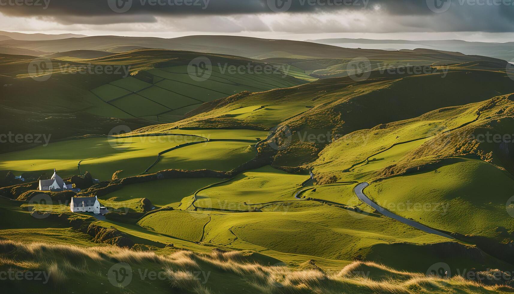 Rolling Green Hills in the Evening Light photo