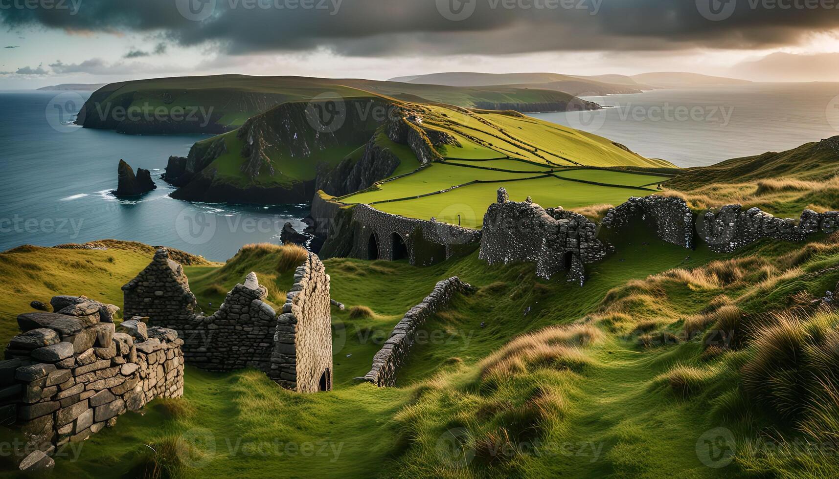 Ruins overlooking the coast of Ireland photo