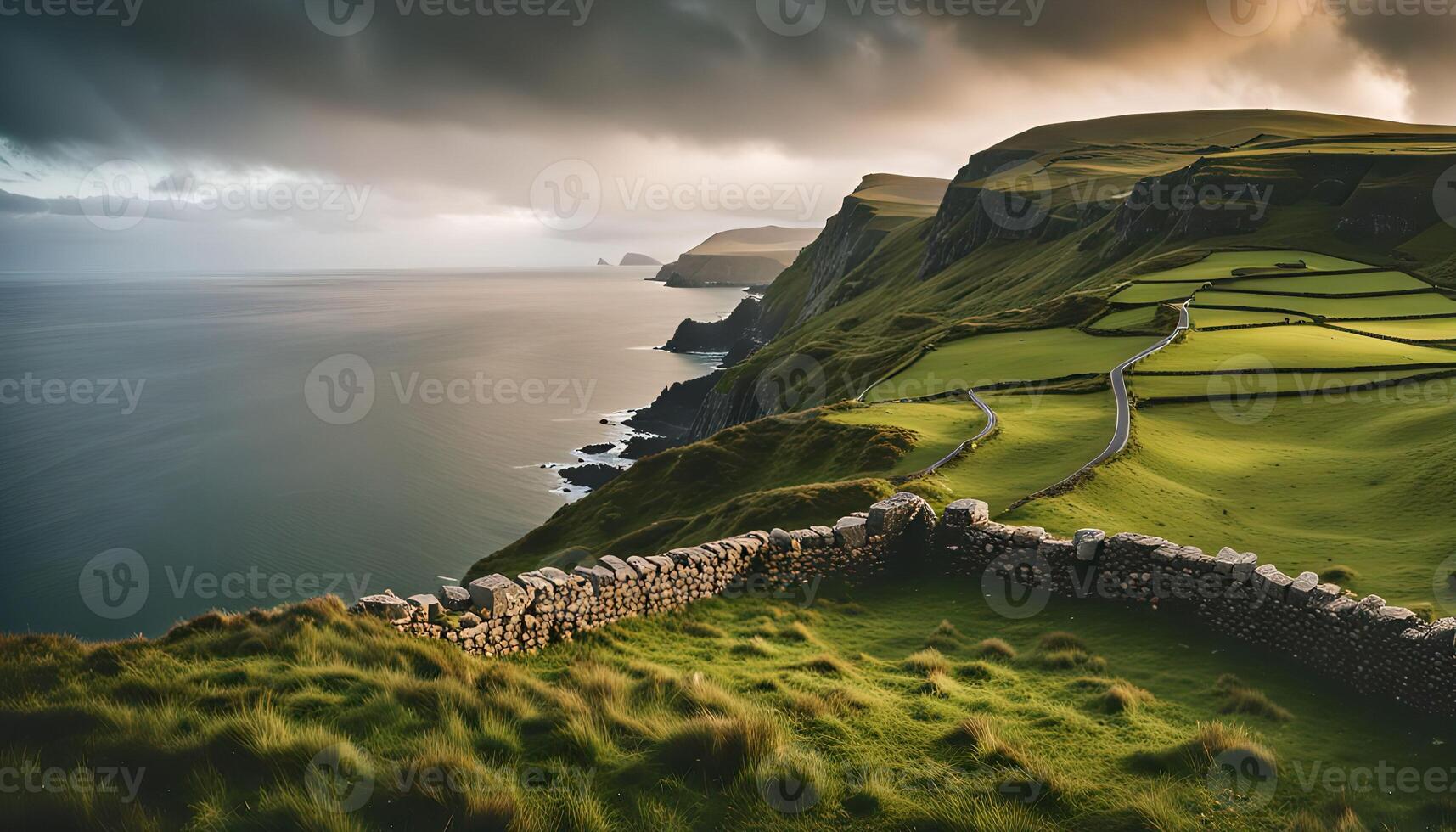 Irish Coastline Dramatic Cliffs and Rolling Hills photo