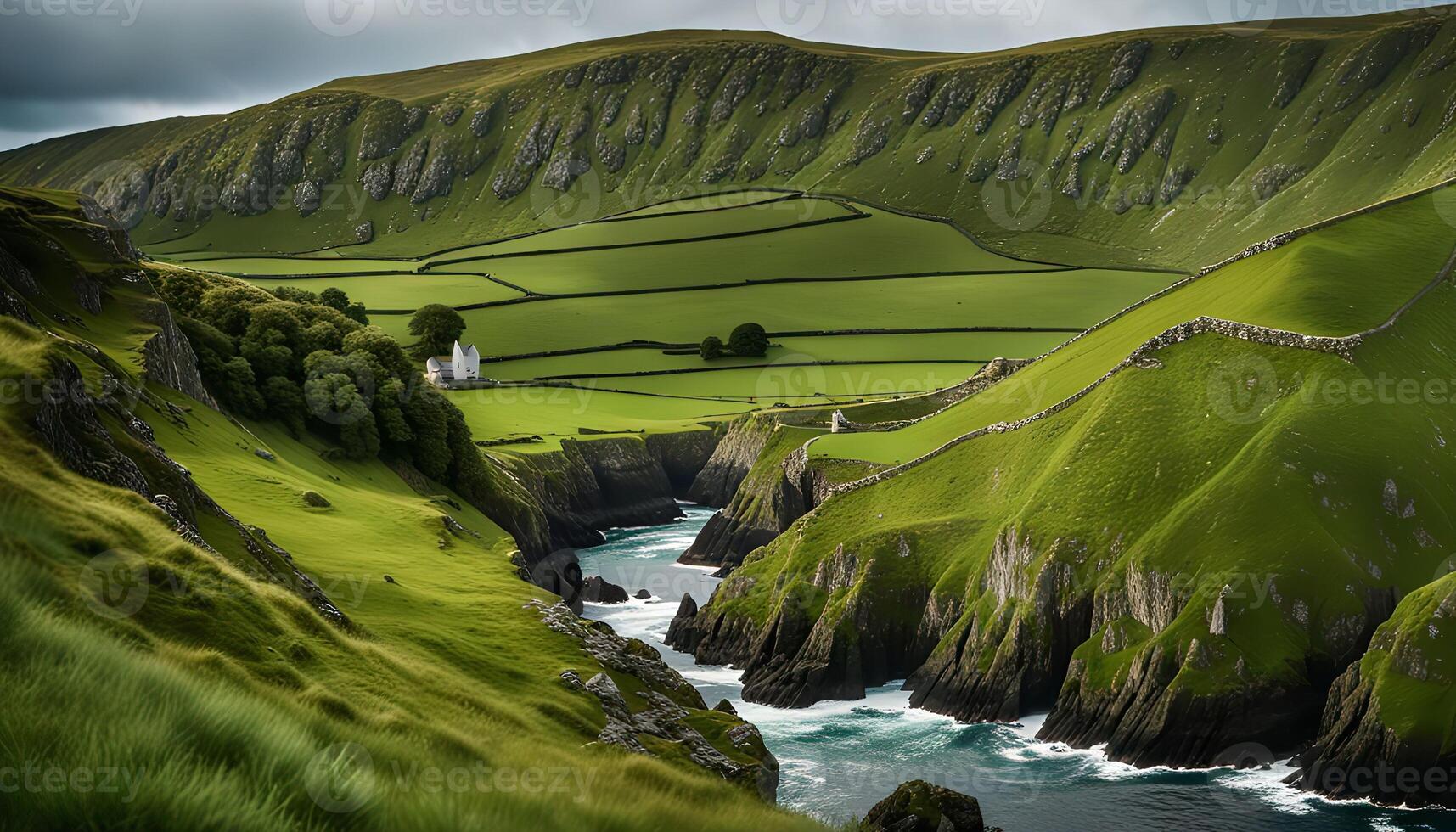 Scenic Irish Landscape with a White House photo