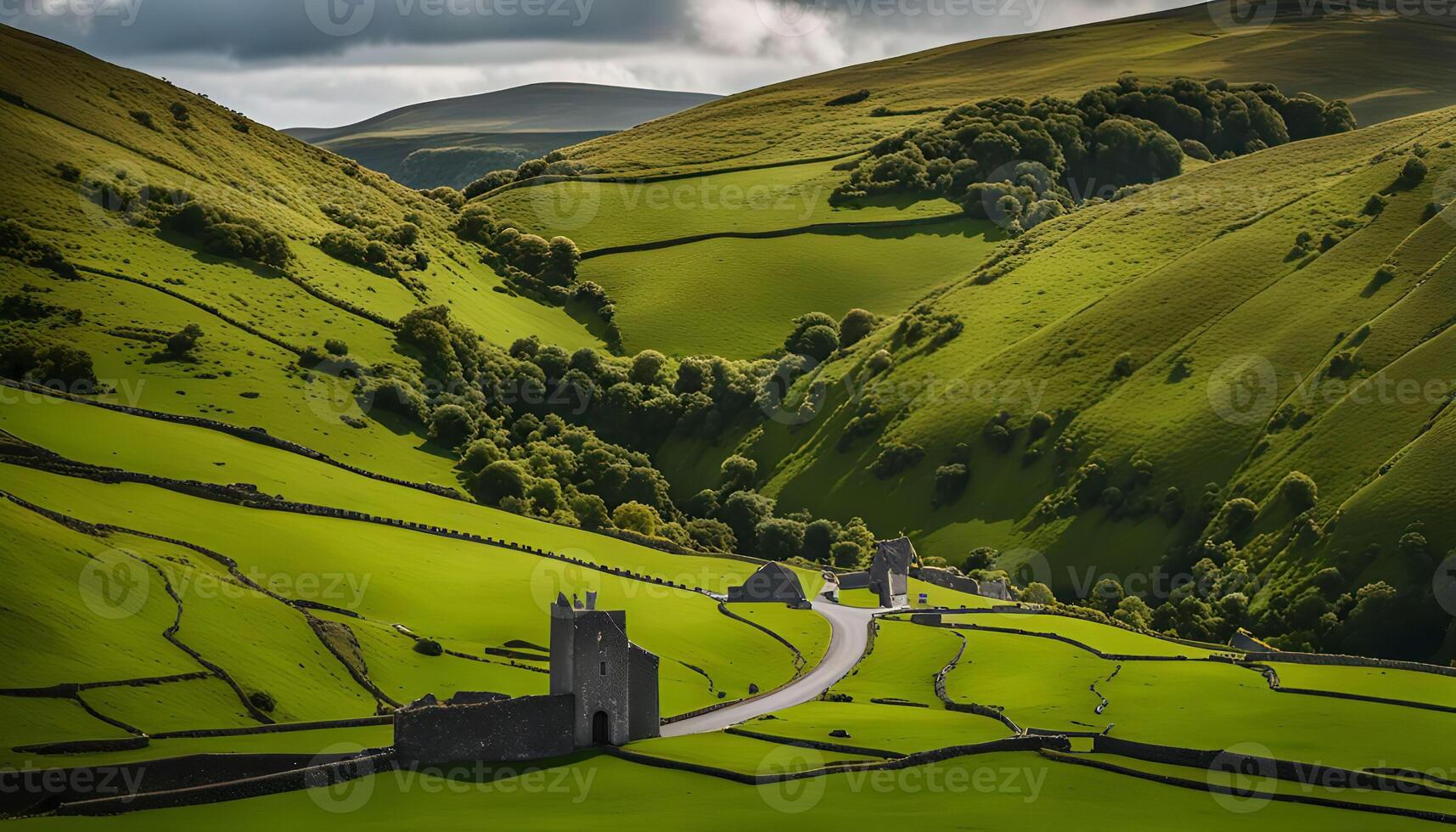 Ancient Ruins in a Green Valley photo