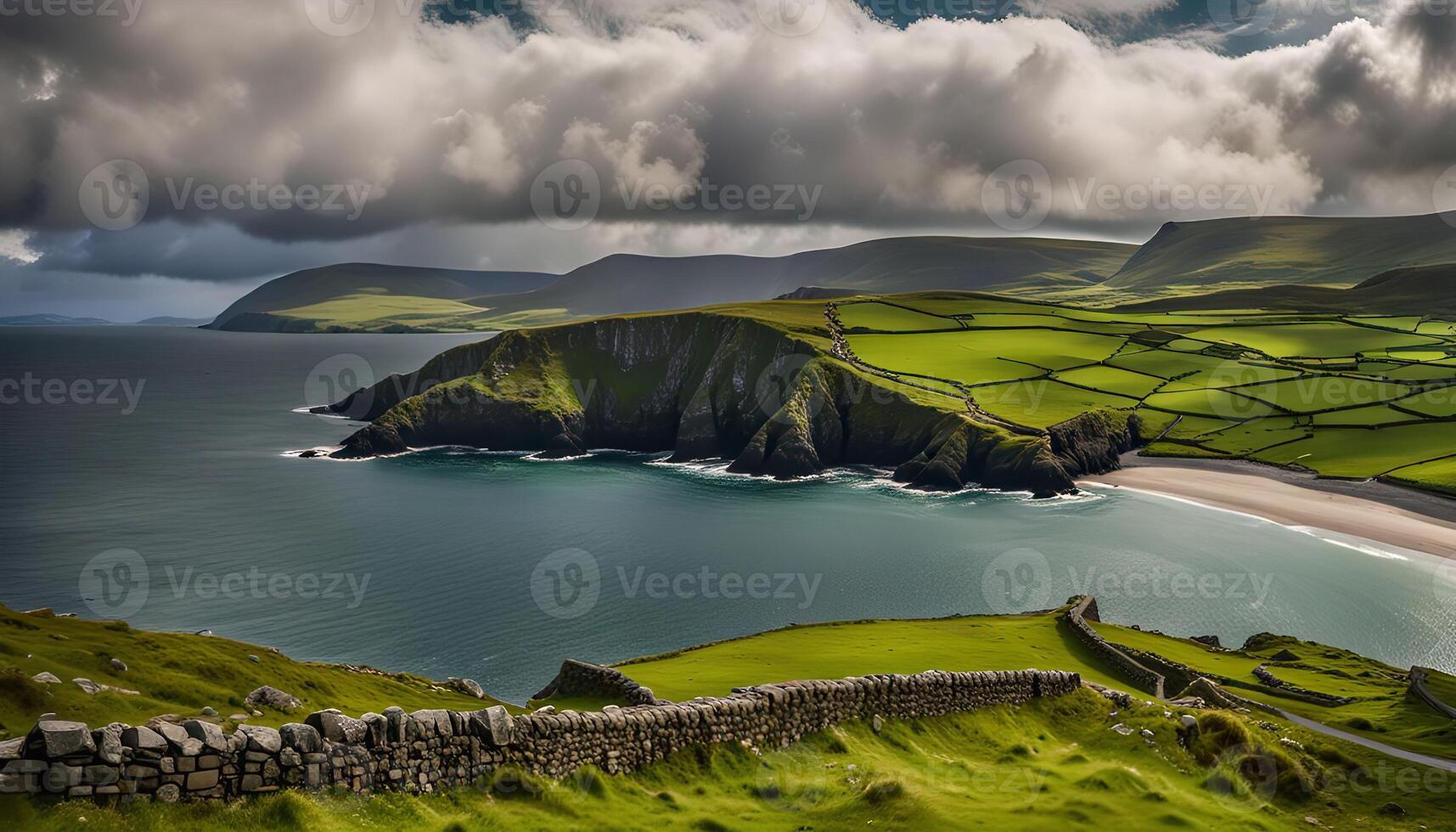 Coastal Landscape with Green Fields photo