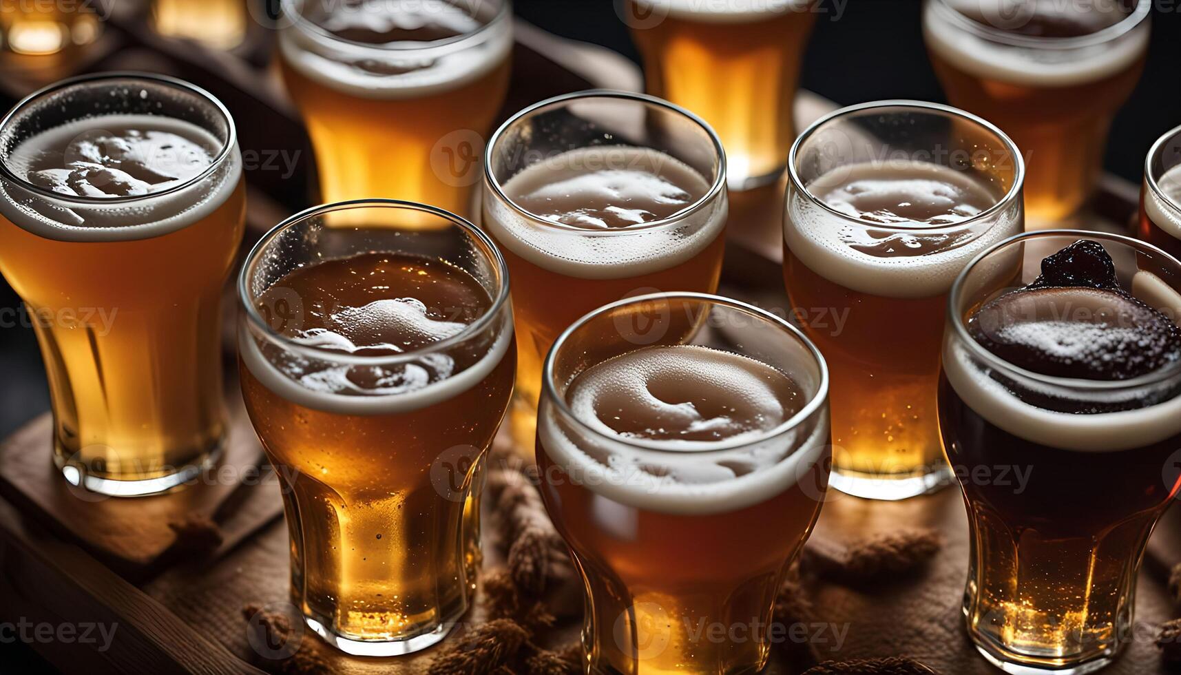 Closeup of a Variety of Beers in Glasses photo