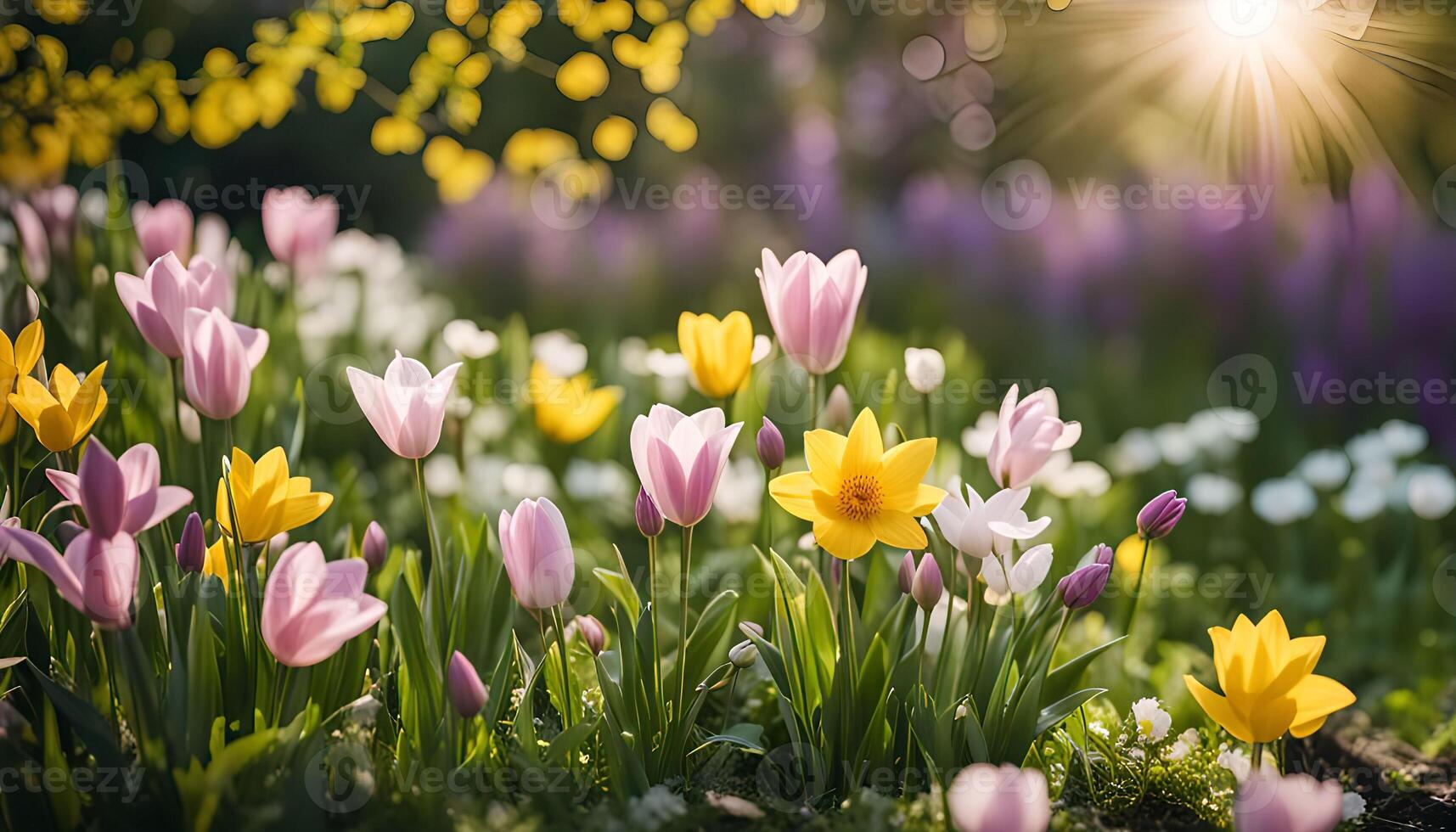 Spring Blooming Flowers in Sunlight photo