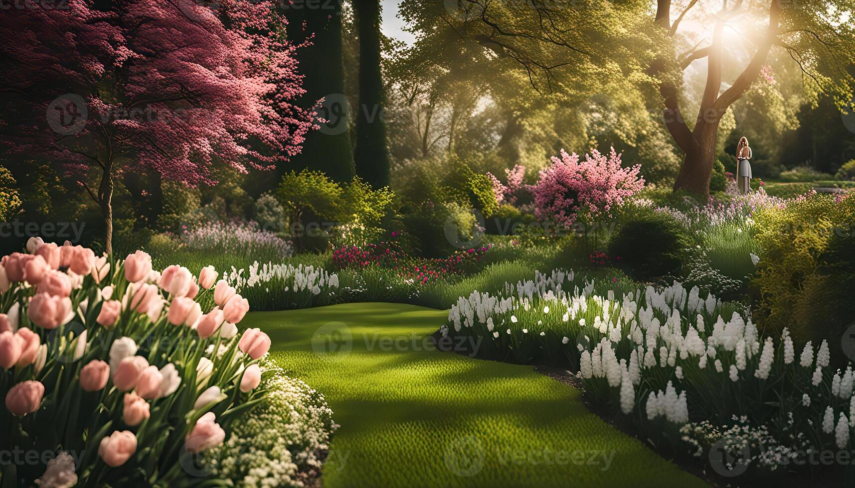A Tranquil Garden Scene with Sunrays photo