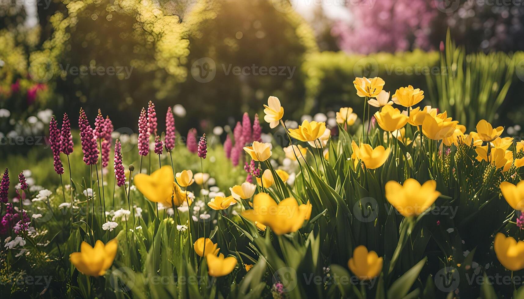 Beautiful Spring Garden Flowers in Bloom photo