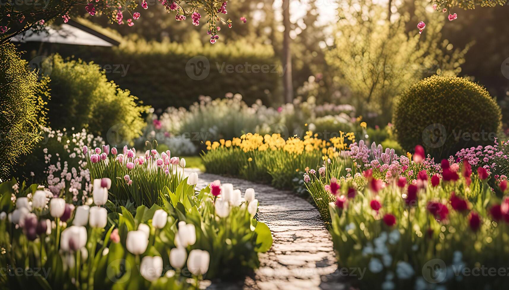 A Stone Path Through a Spring Garden photo