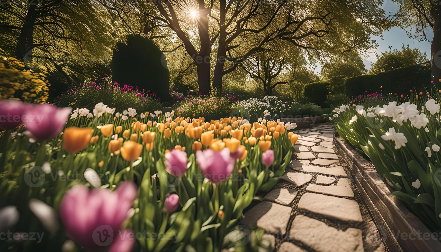 A Path Through a Colorful Spring Garden photo