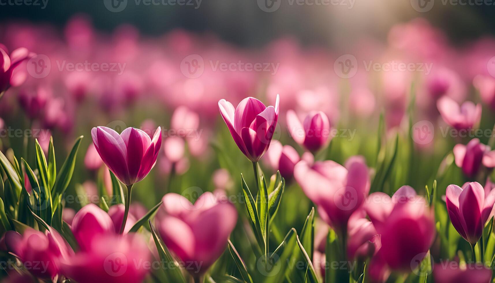 Pink Tulips in a Field photo