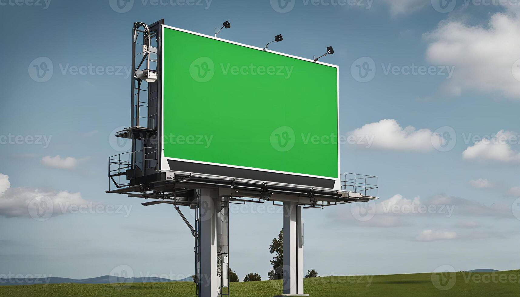 Blank Billboard with Green Screen in a Field photo