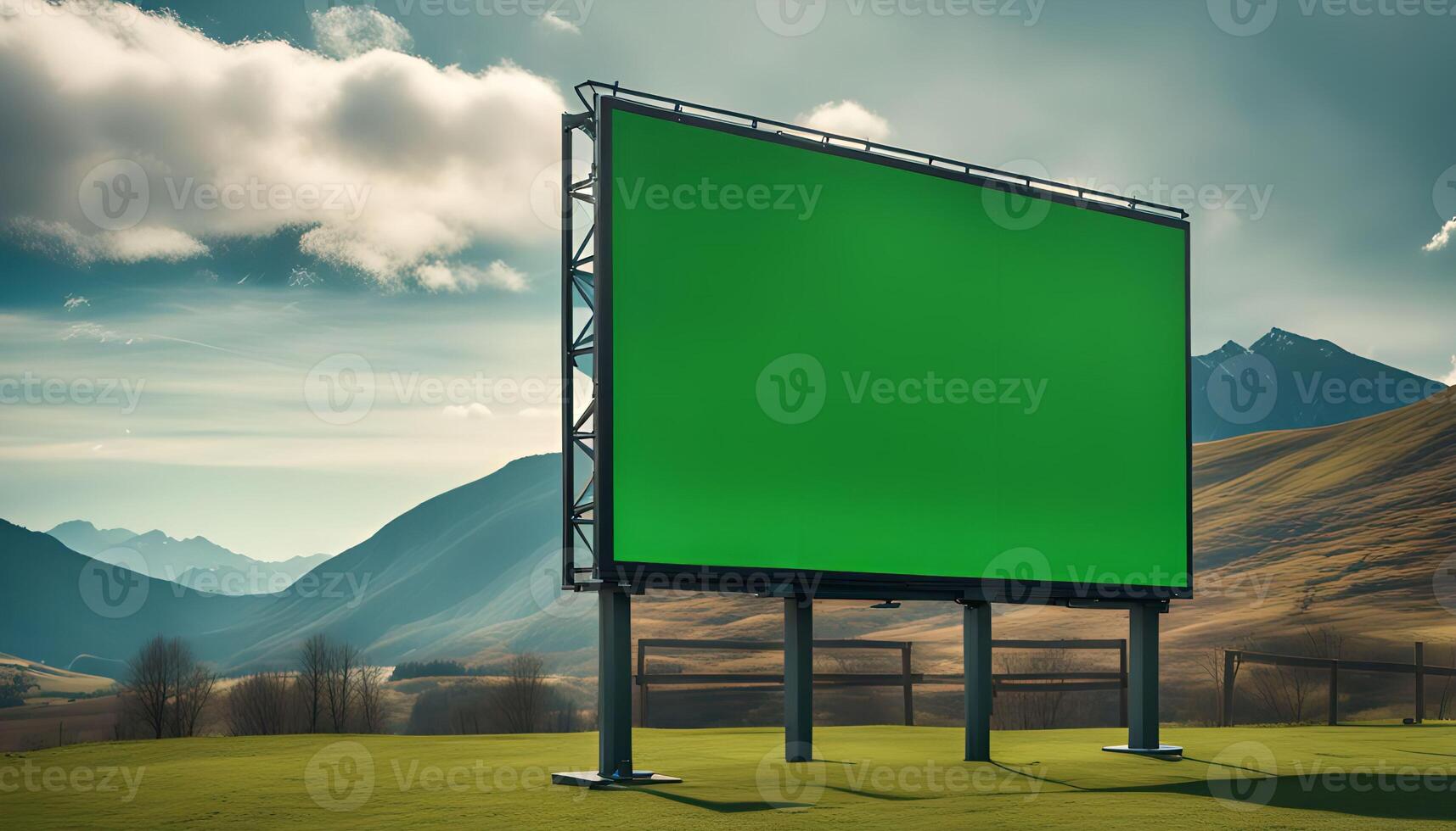 Green Screen Billboard in Mountain Landscape photo