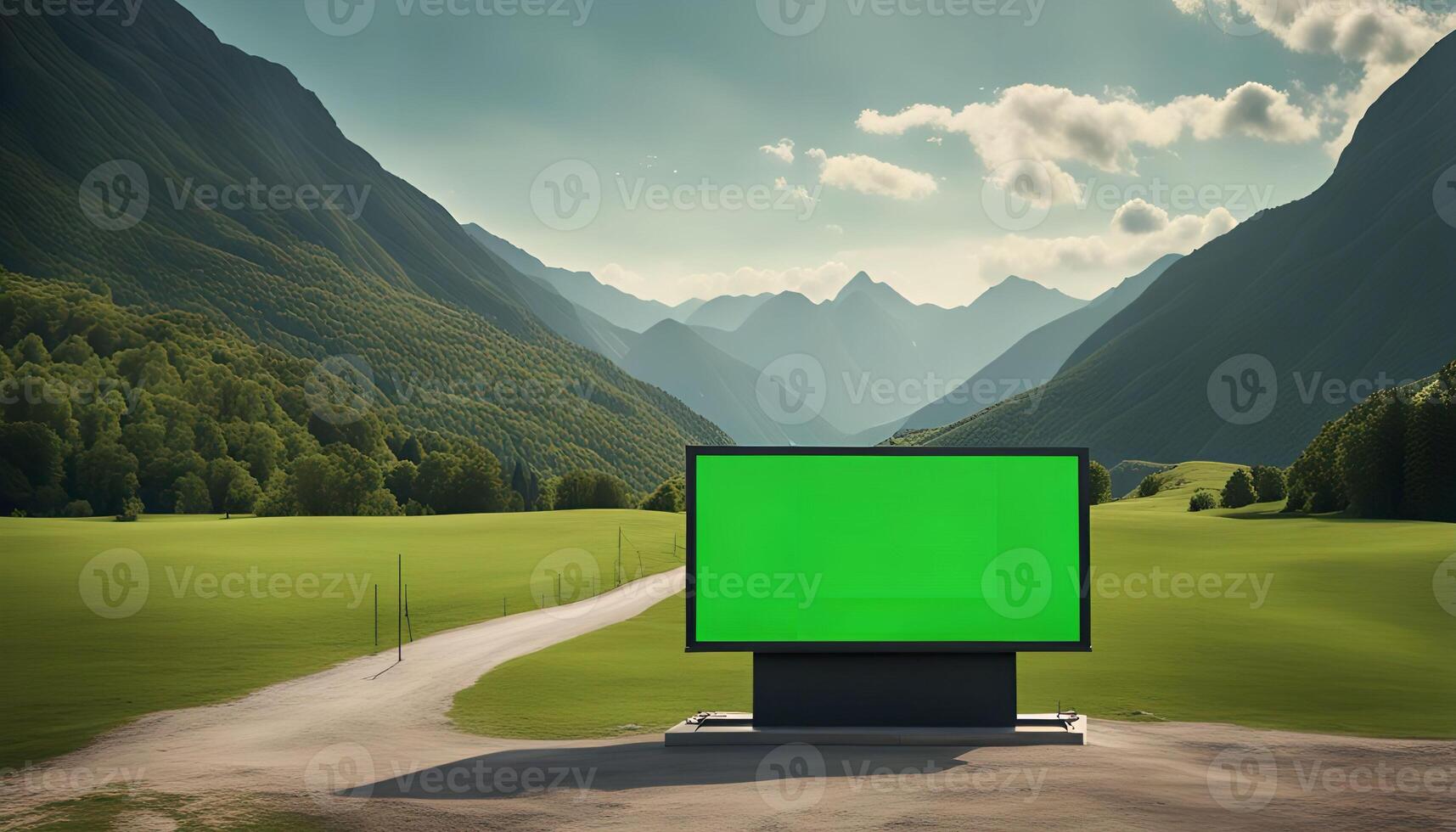 Green Screen Billboard in a Mountainous Landscape photo