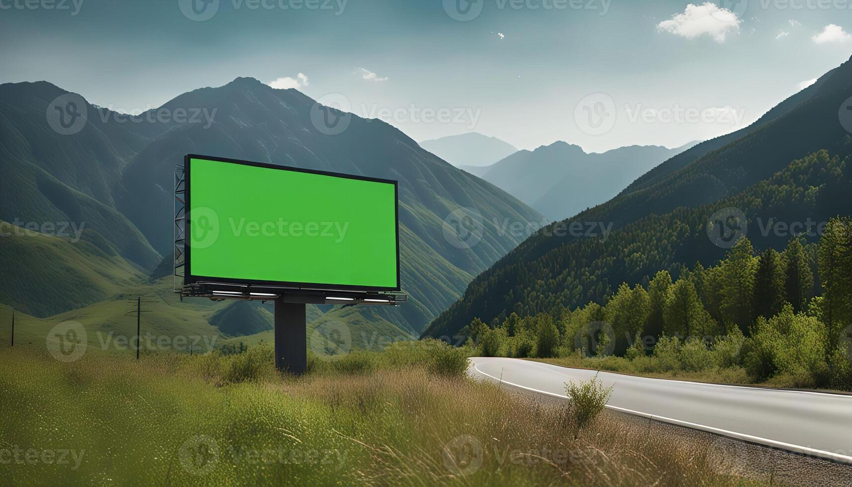 Blank Billboard in Mountainous Landscape photo