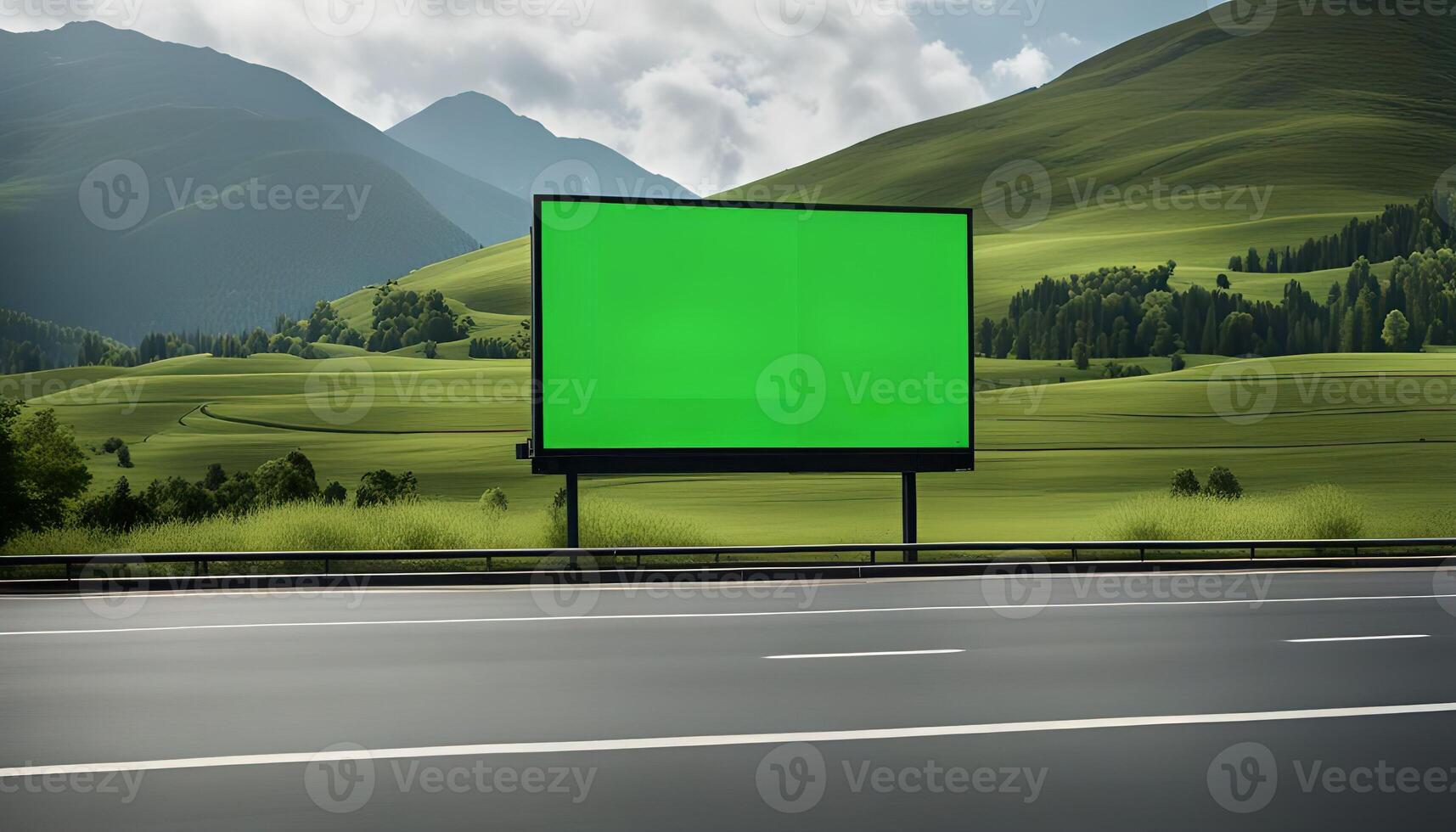 Blank Billboard on a Country Road in the Mountains photo