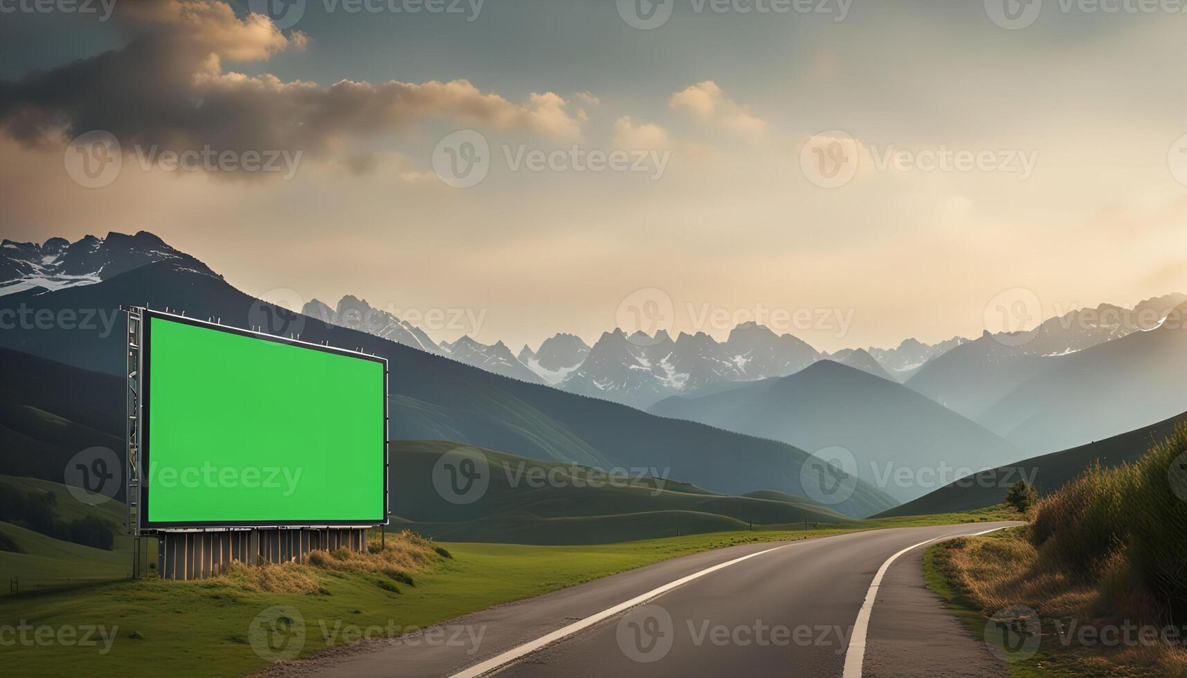 Green Billboard on a Mountain Road photo