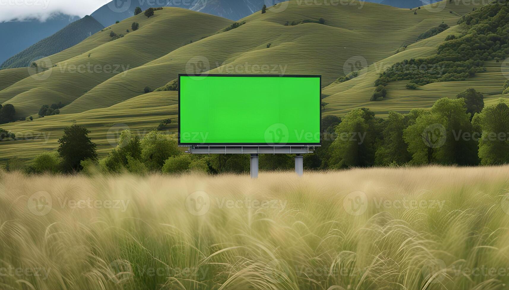 Green Billboard in Rural Landscape photo