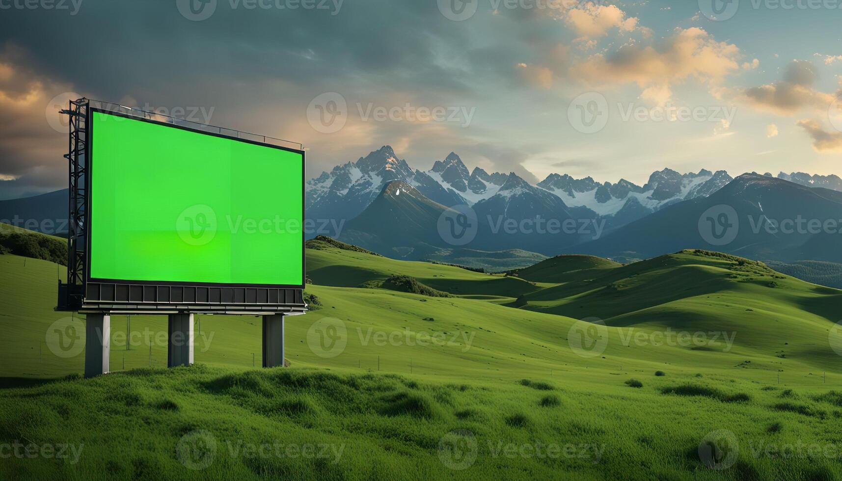 Green Screen Billboard in a Mountain Landscape photo