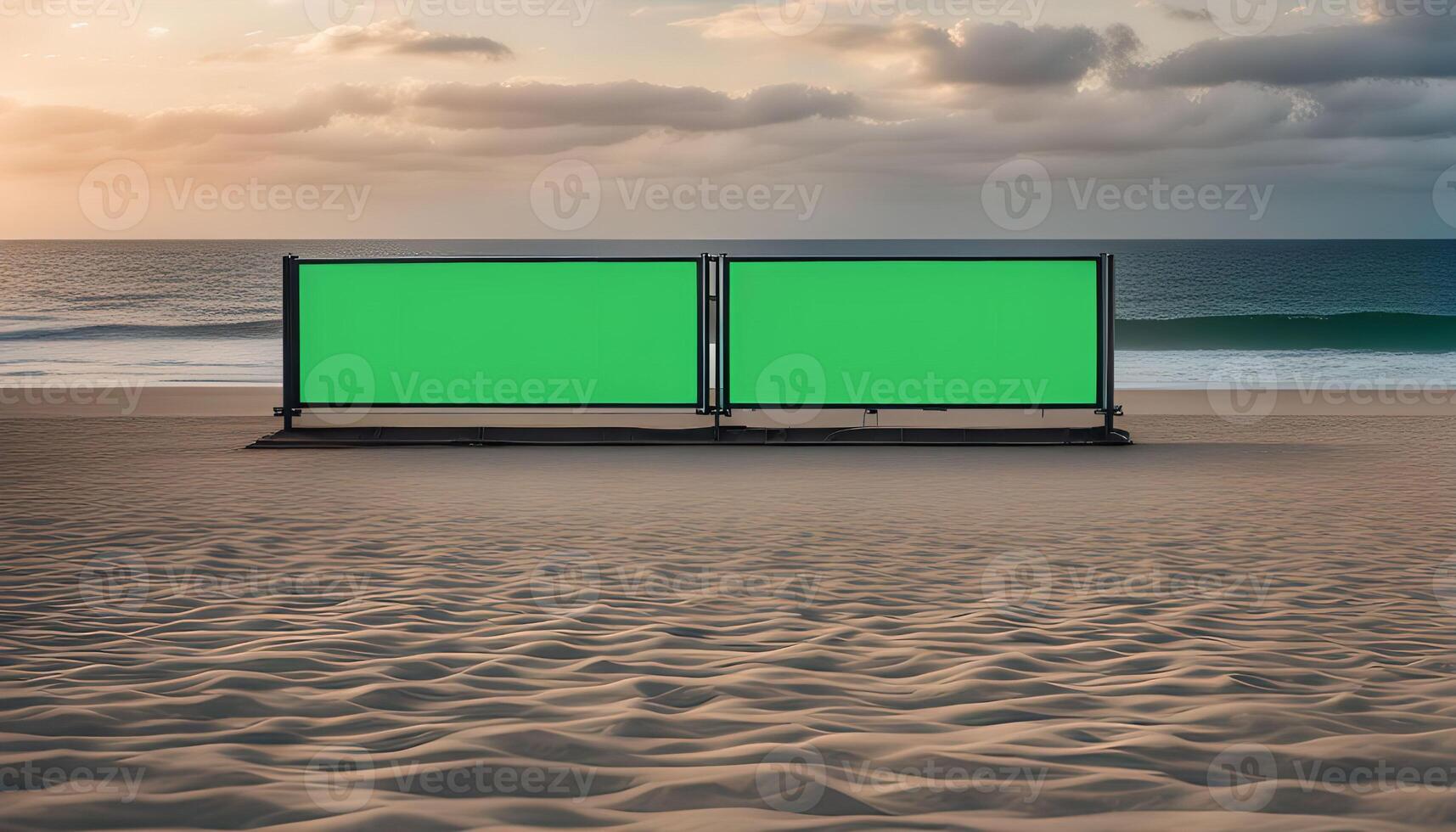 Blank Green Screen Billboards on a Beach photo