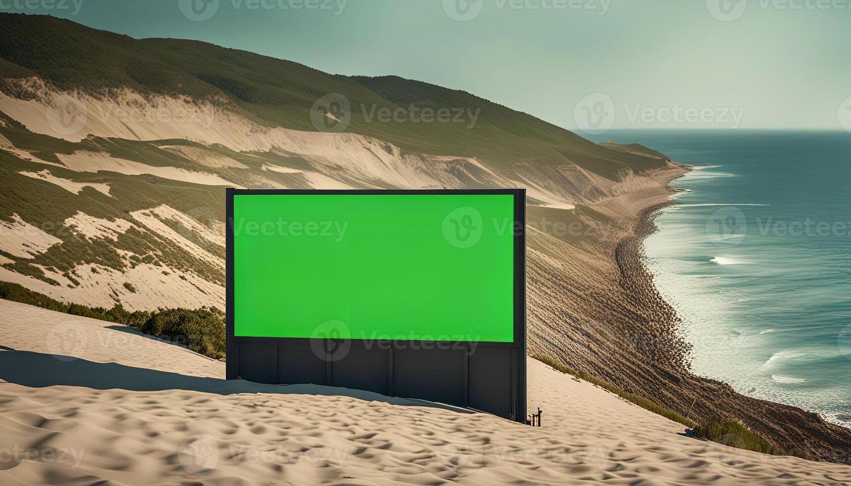 Green Screen Billboard on Coastal Cliff photo