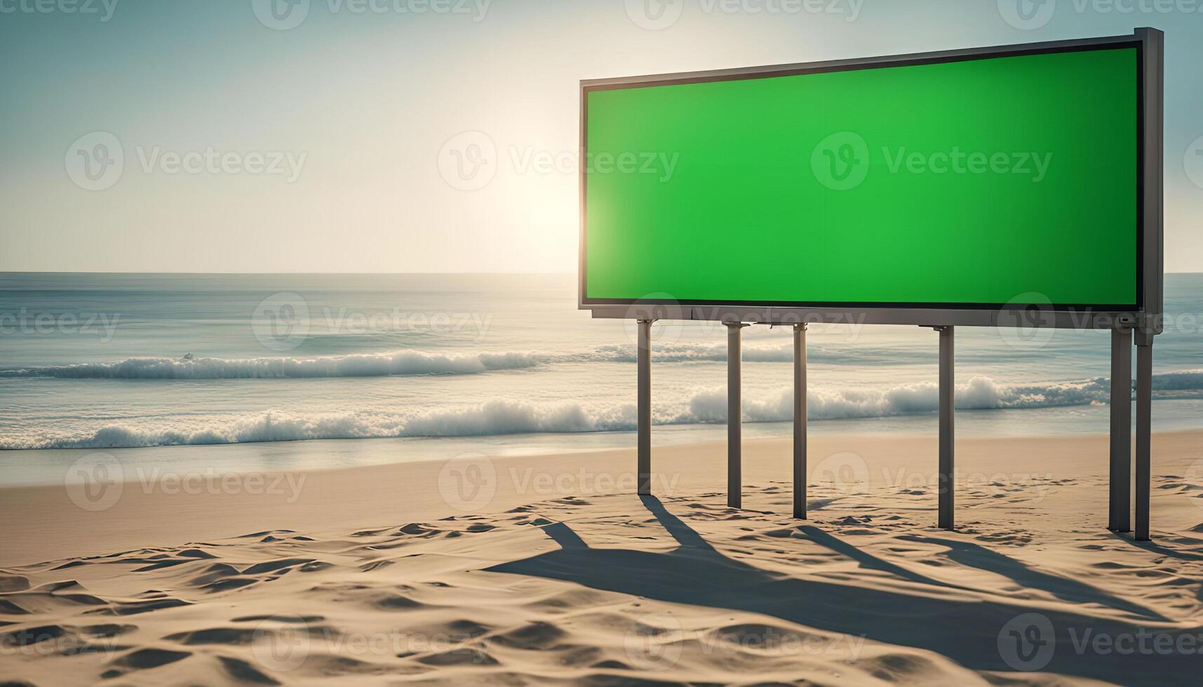 Green Screen Billboard on a Sandy Beach at Sunset photo