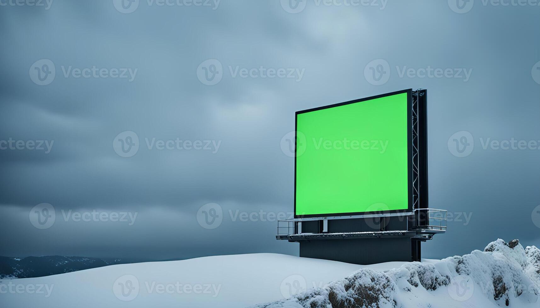 Green Screen Billboard in Snowy Mountain Landscape photo