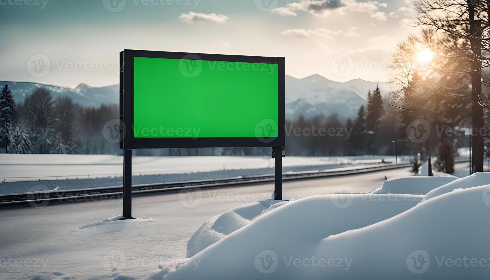 Blank Billboard in a Snowy Mountain Landscape photo