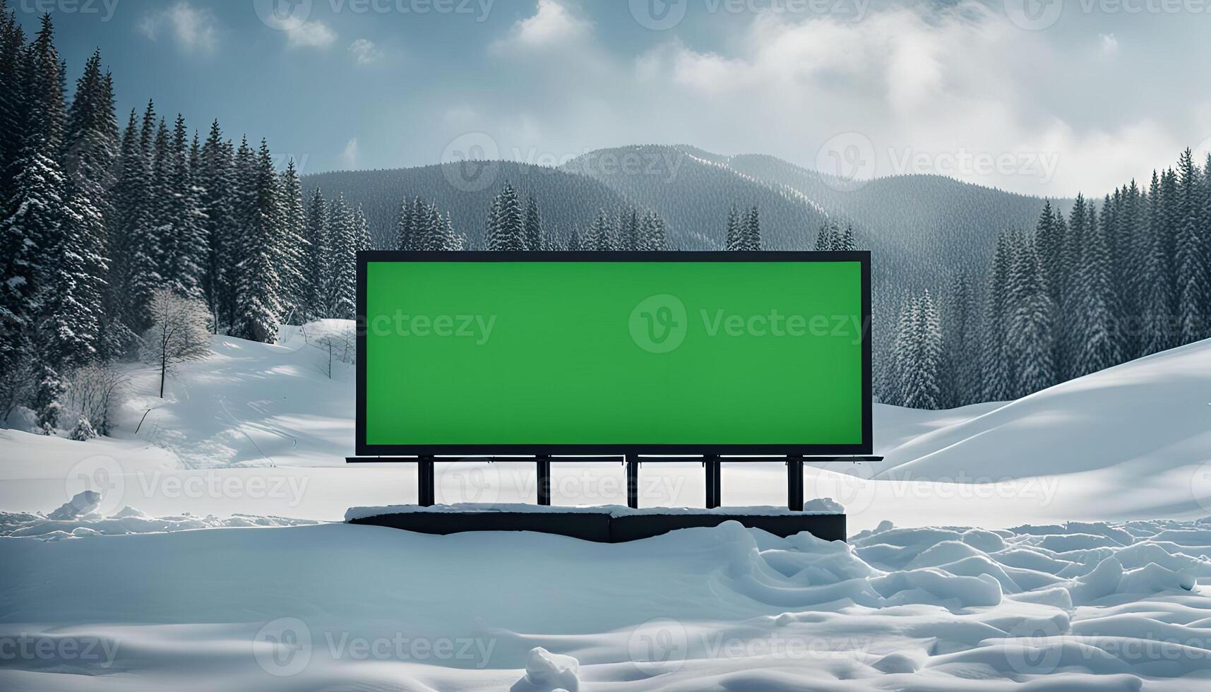 Blank Billboard in Snowy Mountains photo