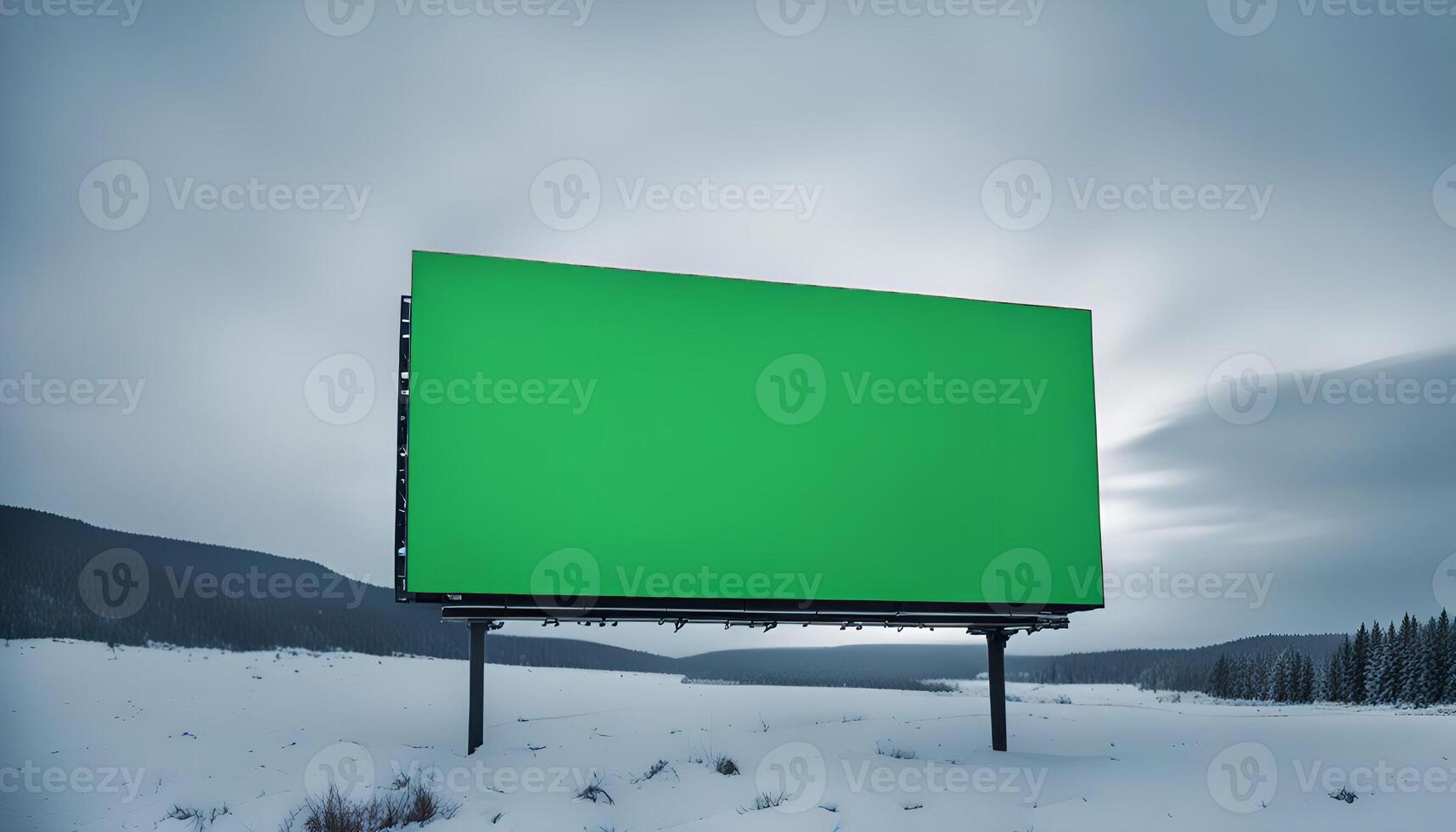 Green Billboard in a Snowy Landscape photo