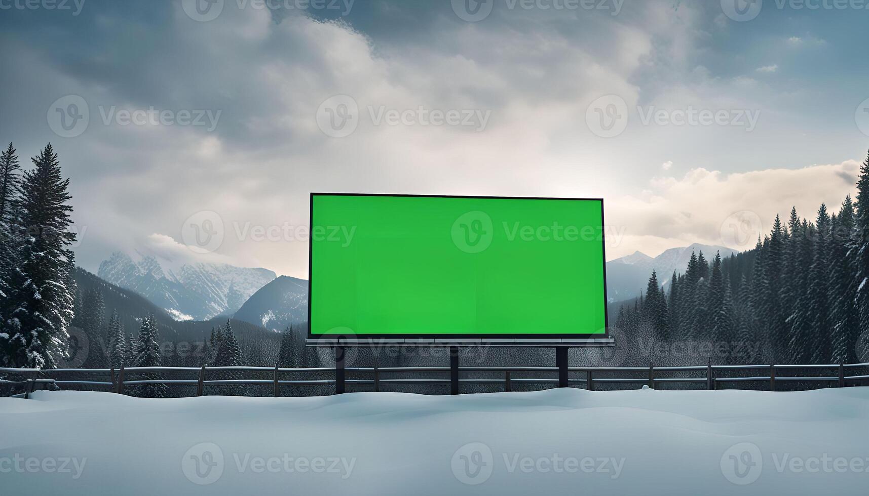 Blank Billboard in Snowy Mountains photo
