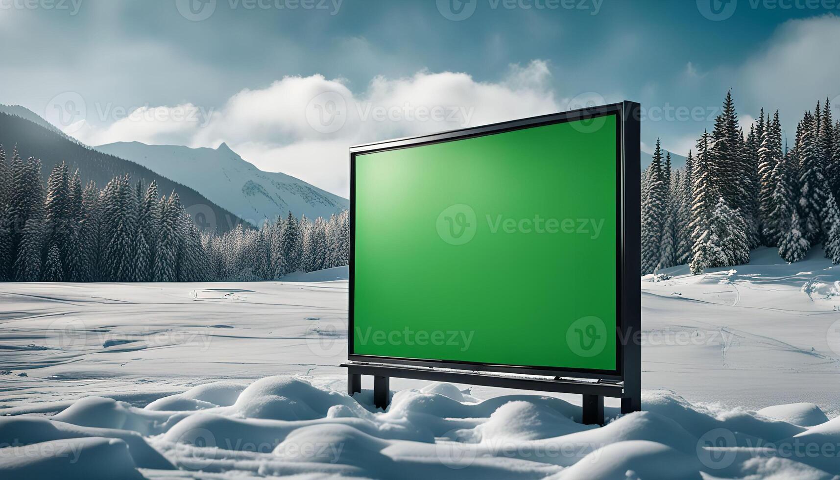 Blank Billboard in Snowy Mountain Landscape photo