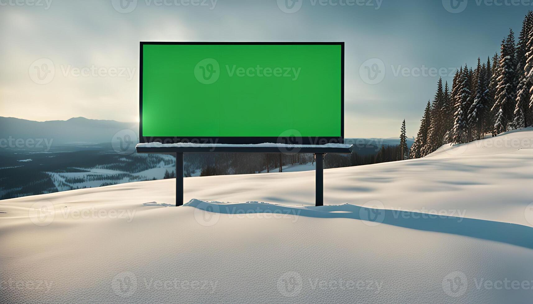 Blank Billboard on Snowy Mountain photo