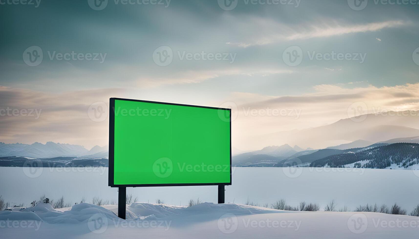 Blank Billboard in a Snowy Mountain Landscape photo