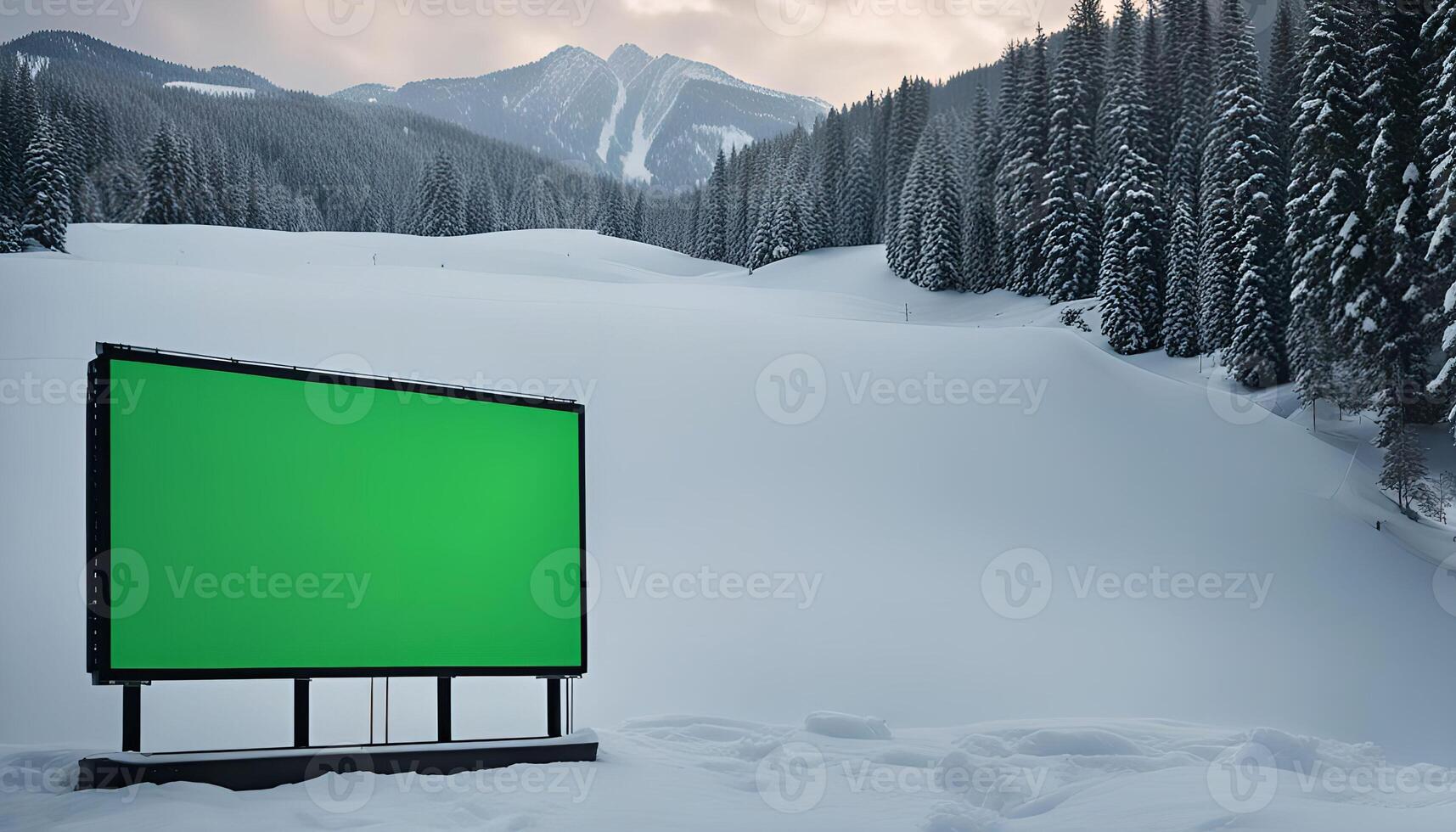 Green Screen Billboard in Snowy Mountains photo