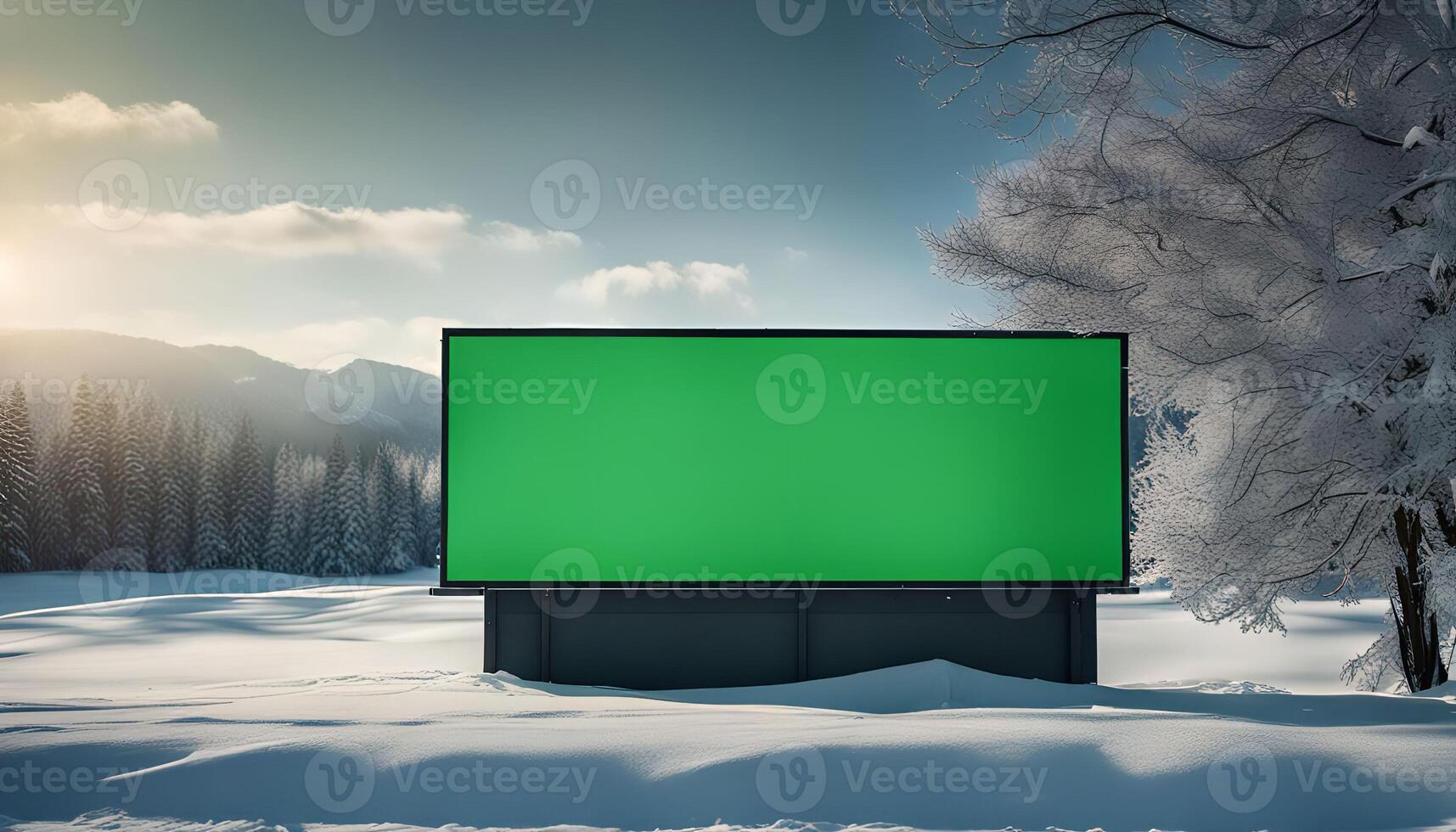 Green Screen Billboard in Winter Landscape photo