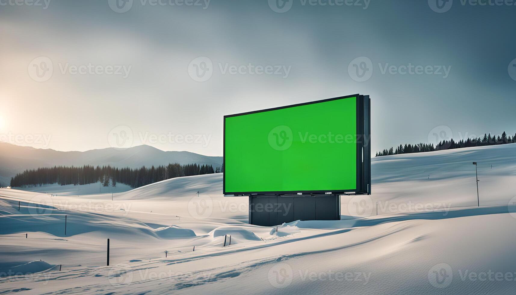 Green Screen Billboard in a Snowy Landscape photo