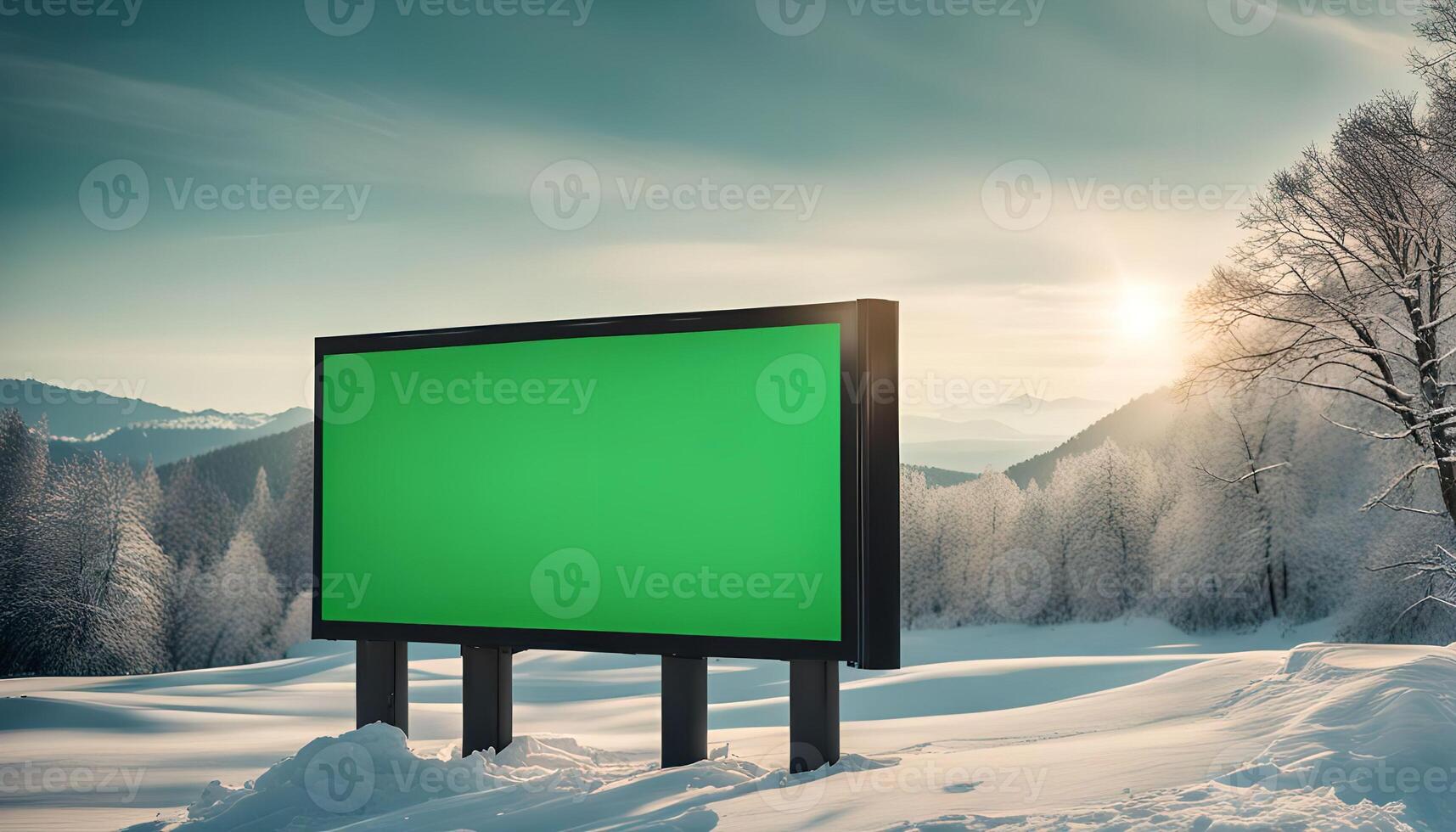 Blank Billboard in a Snowy Winter Landscape photo
