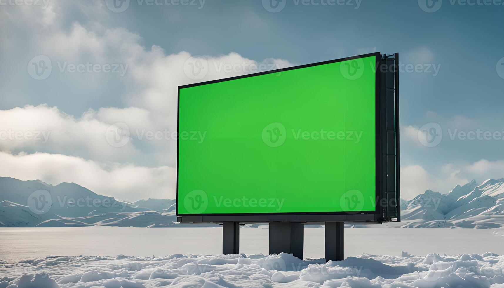Green Screen Billboard in Snowy Landscape photo
