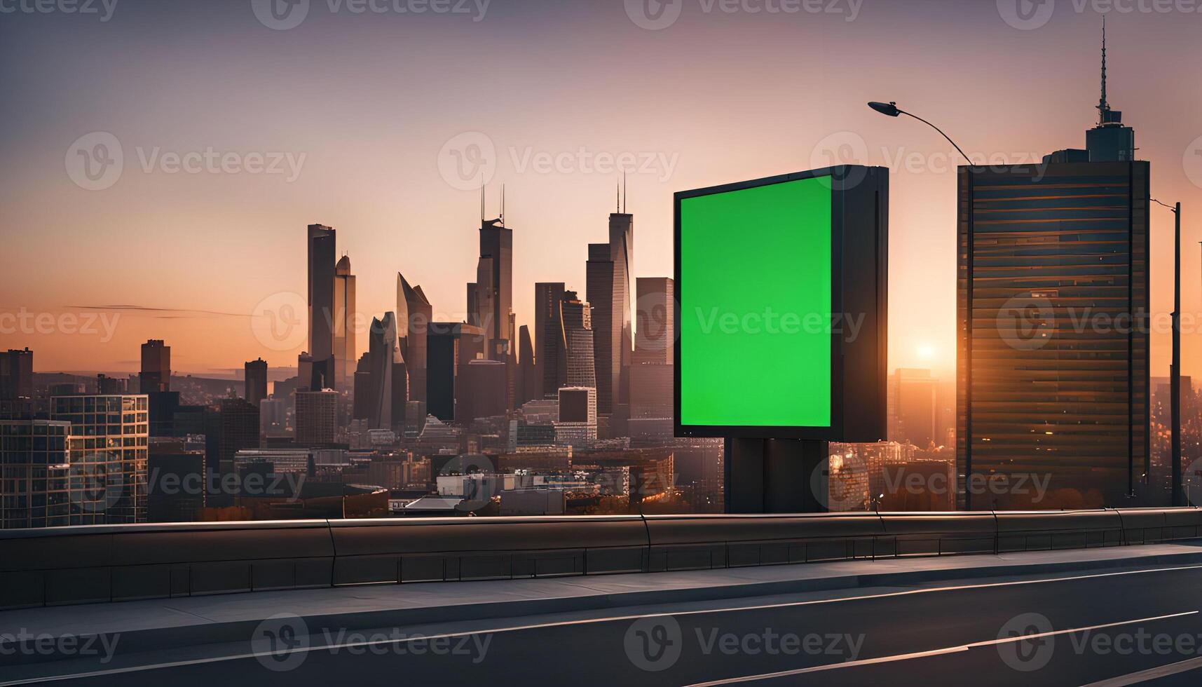 Green Screen Billboard in City Skyline photo