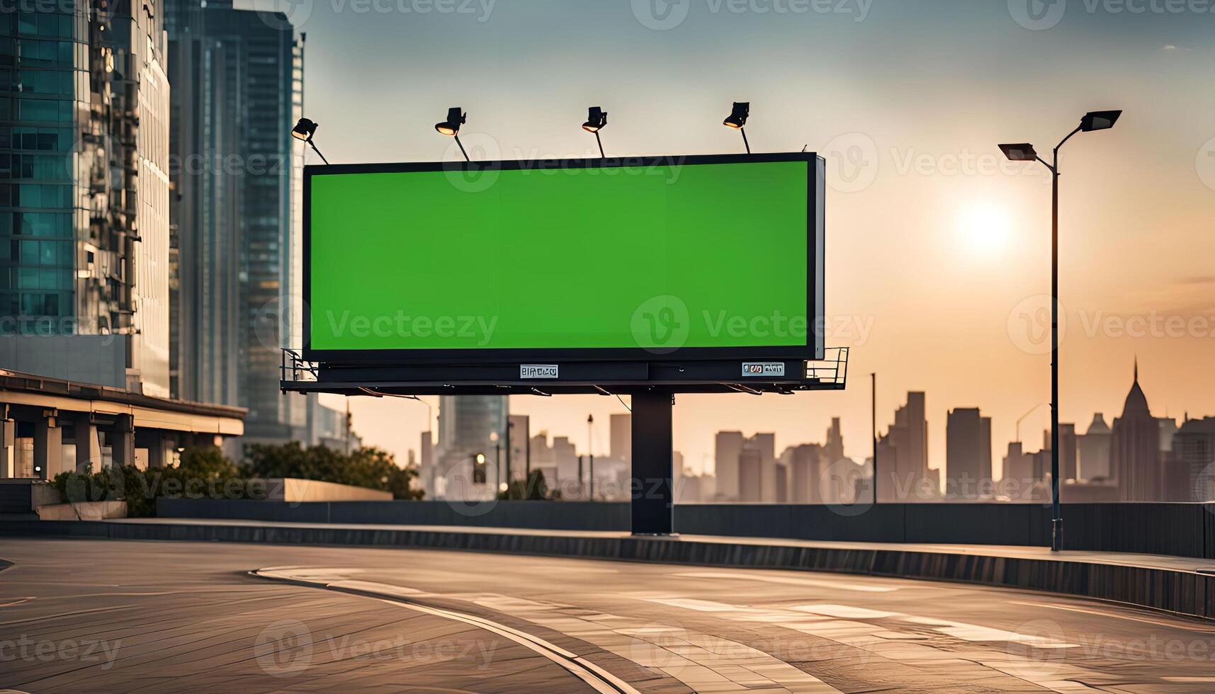 Green Screen Billboard in Cityscape photo