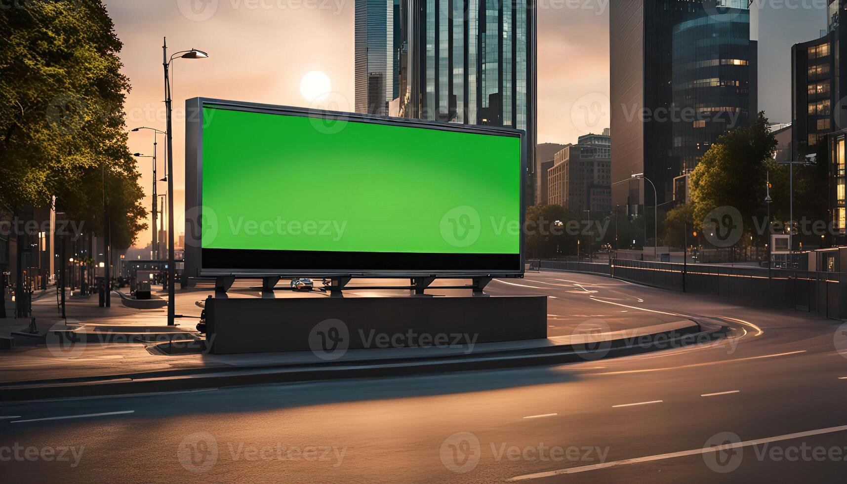 Green Screen Billboard in Cityscape photo