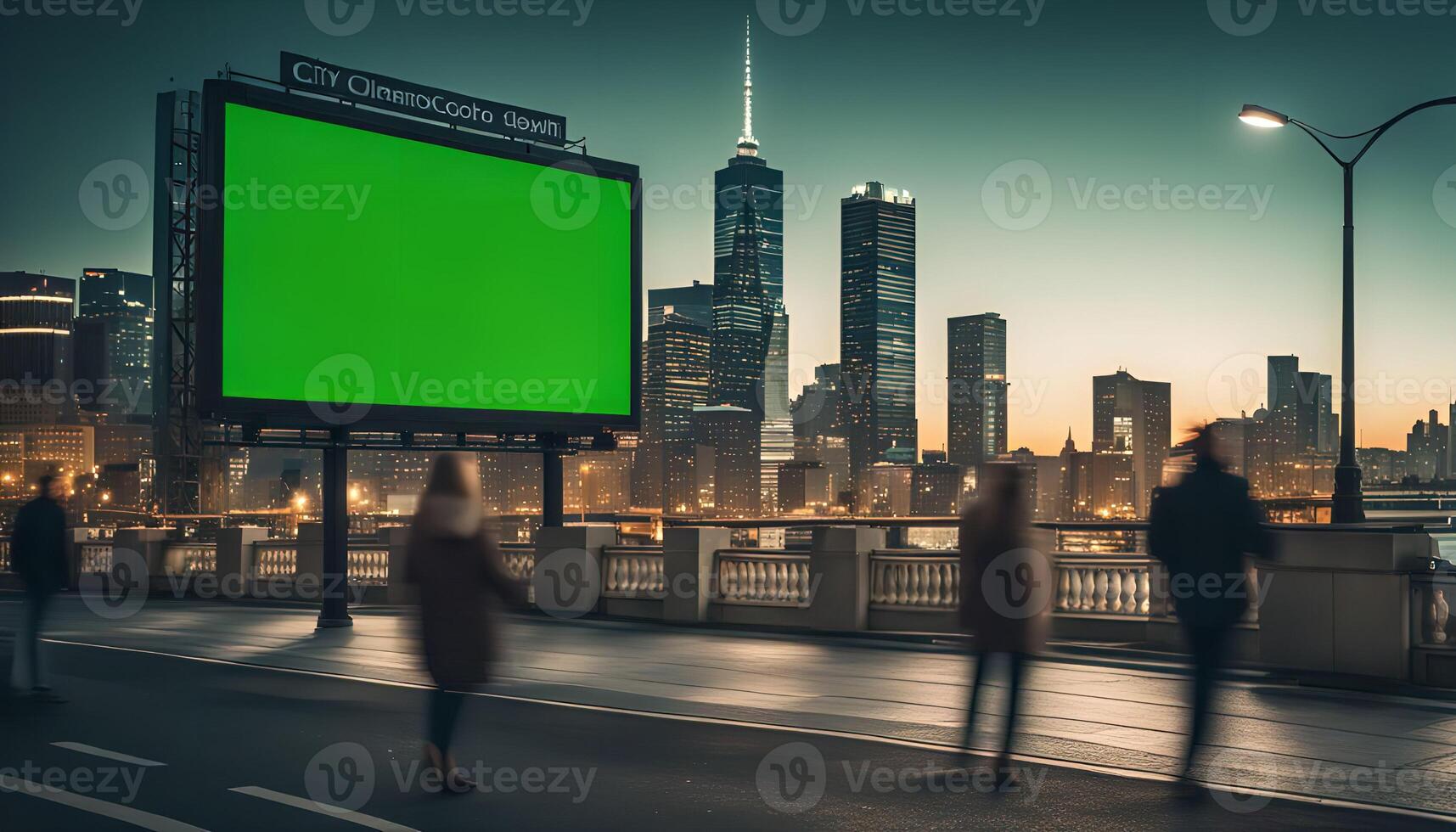 Green Screen Billboard with City Skyline photo
