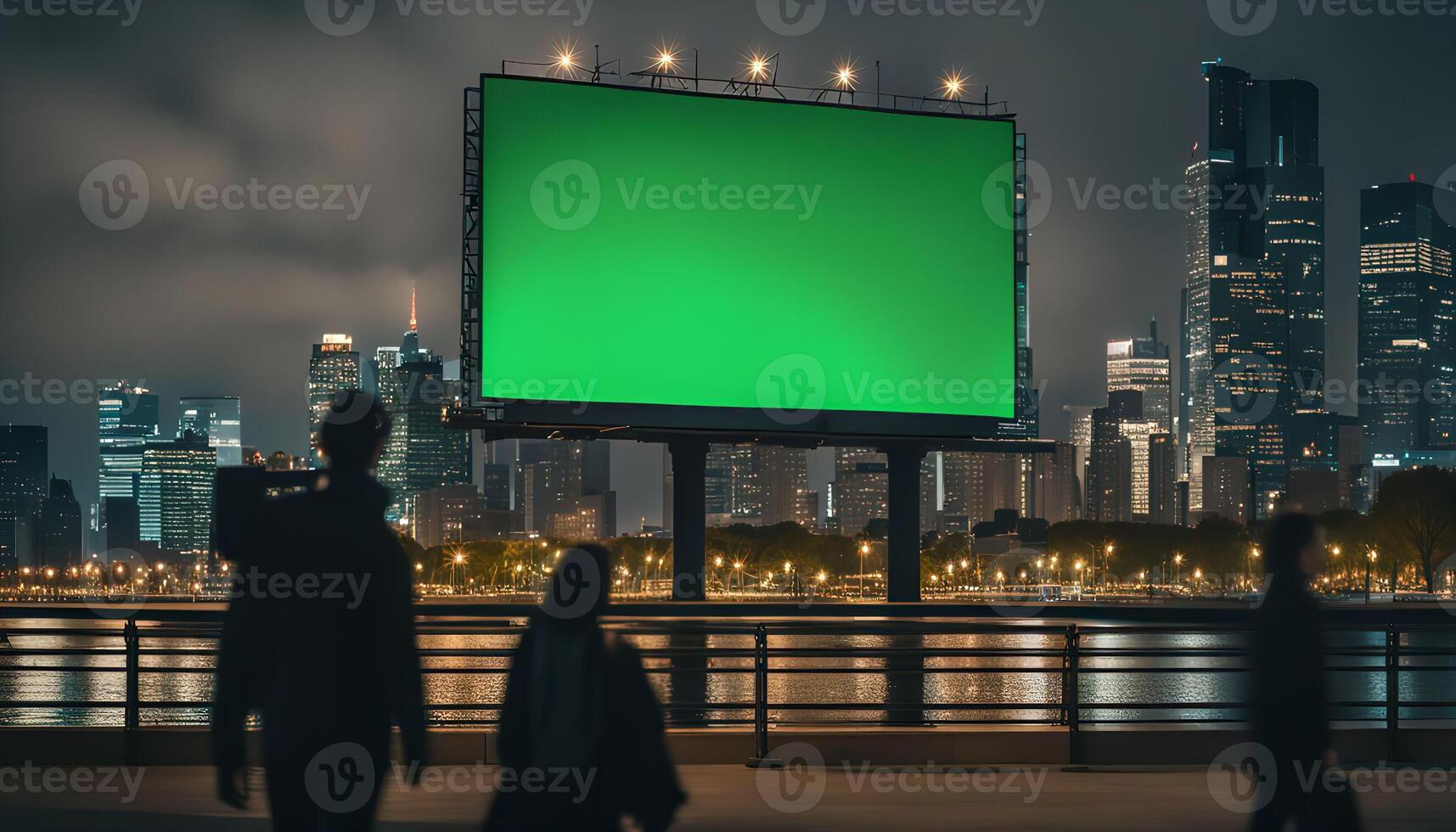 Green Screen Billboard in Cityscape photo
